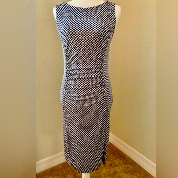 Tory Burch Dresses & Skirts - 🔷TORY BURCH Midi 100% Silk Sleeveless Polka Dot Ruched Front Stretch Fitted Drs